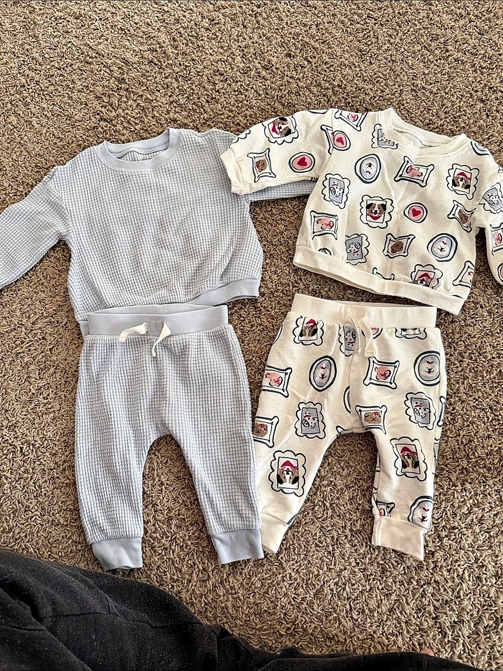 Carter's Baby 6M 2-Piece Matching Set Bundle light blue waffle & cream w dogs
